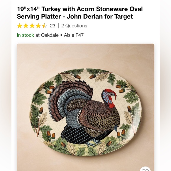 NWT 19”x13” Turkey Serving Platter by John Derian - Picture 2 of 5